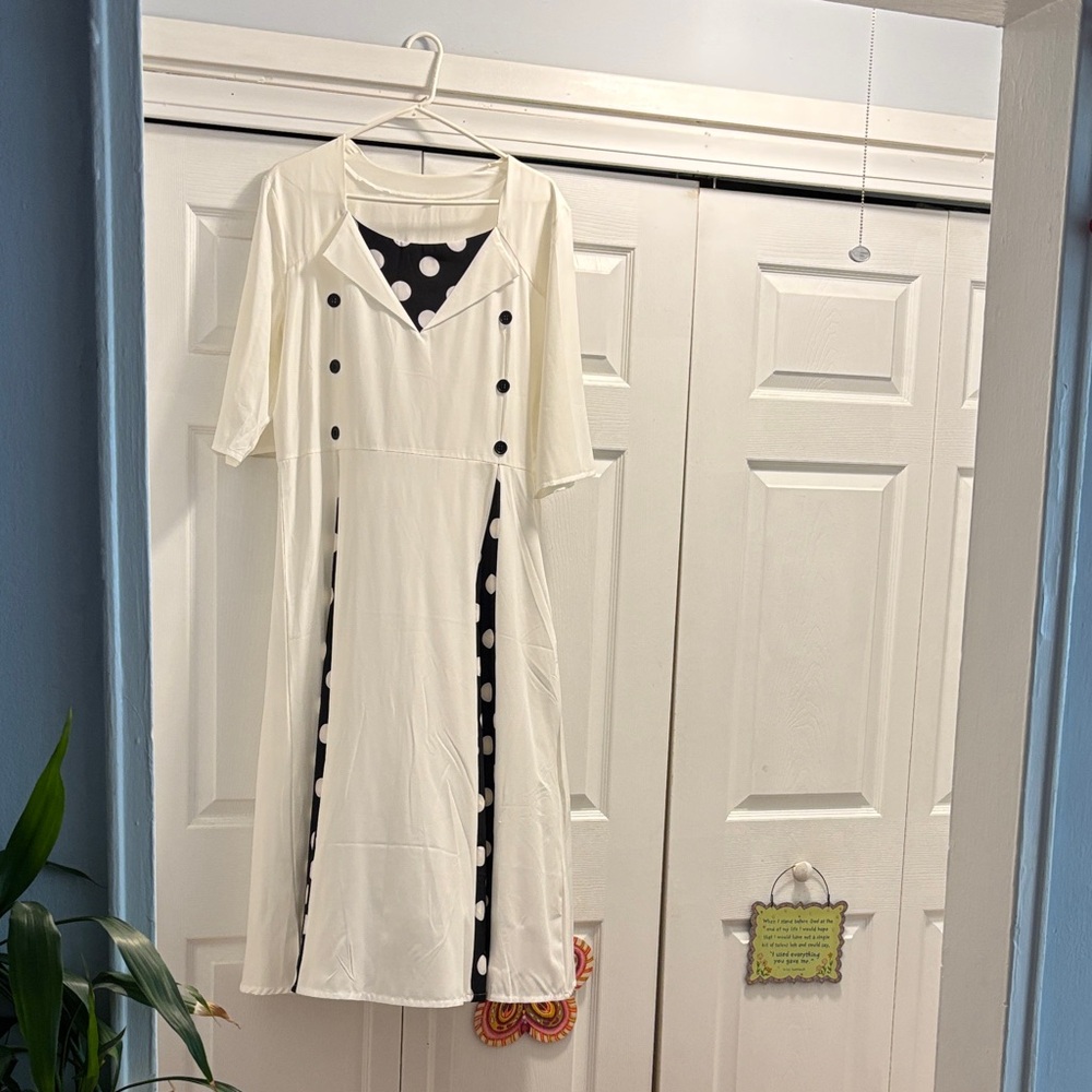 Amazon Cream and Black Polka Dot Midi Dress NEVER WORN